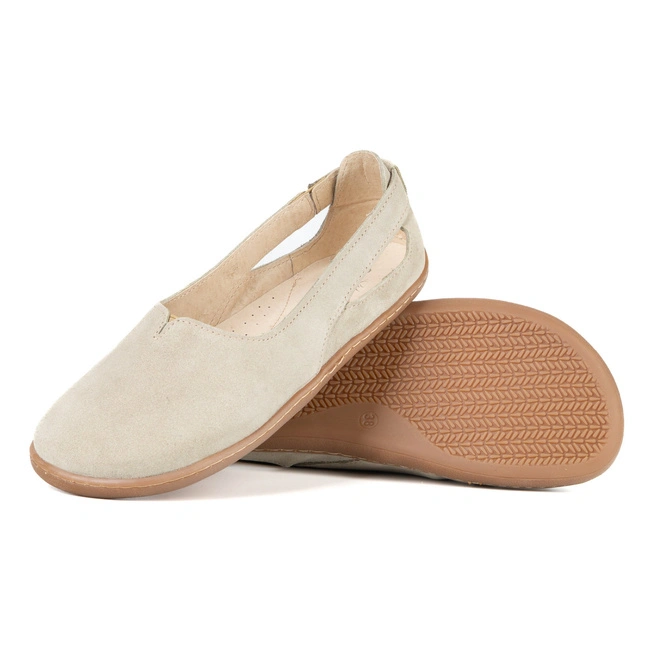 Szerokie baleriny damskie barefoot Flow – skórzane, anatomiczne z wycięciem - kolor ecru